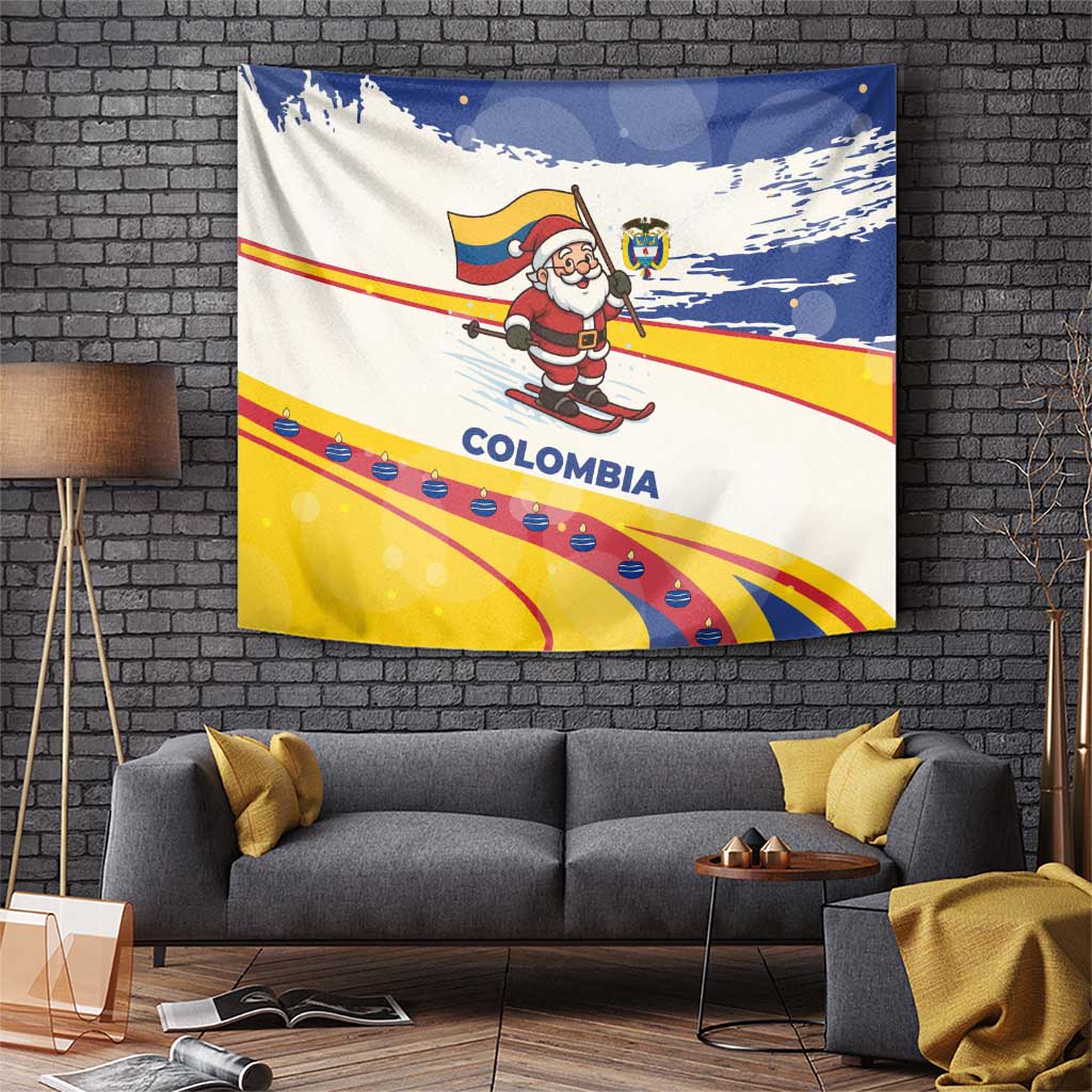 Colombia Christmas Tapestry with Santa Skiing Colombian Flag and Holiday Ornament - Wonder Print Shop