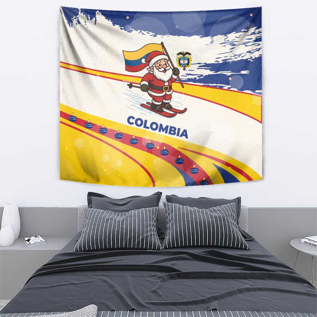 Colombia Christmas Tapestry with Santa Skiing Colombian Flag and Holiday Ornament - Wonder Print Shop