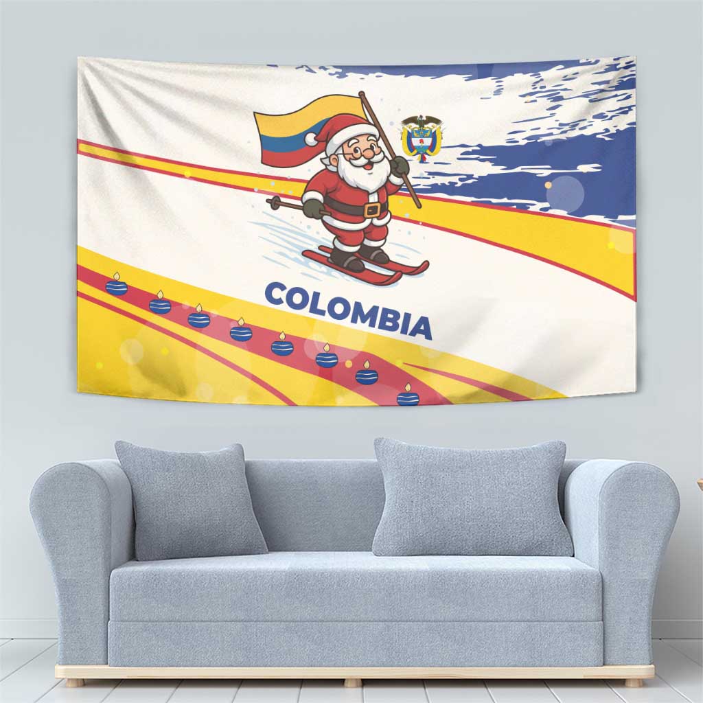 Colombia Christmas Tapestry with Santa Skiing Colombian Flag and Holiday Ornament - Wonder Print Shop