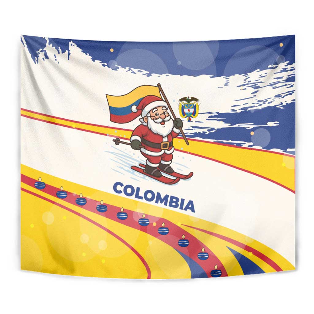 Colombia Christmas Tapestry with Santa Skiing Colombian Flag and Holiday Ornament - Wonder Print Shop