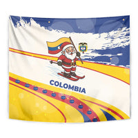 Colombia Christmas Tapestry with Santa Skiing Colombian Flag and Holiday Ornament - Wonder Print Shop