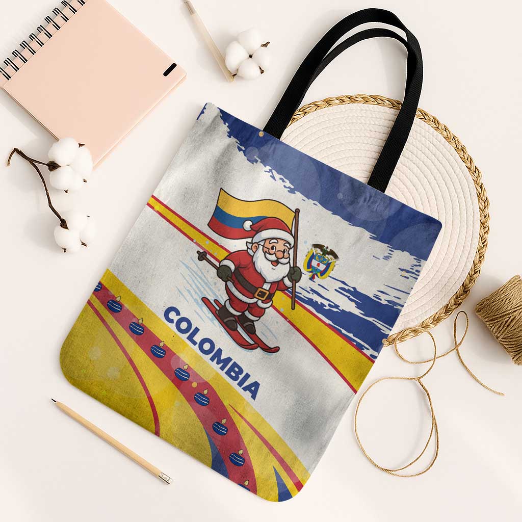 Colombia Christmas Tote Bag with Santa Skiing Colombian Flag and Holiday Ornament - Wonder Print Shop