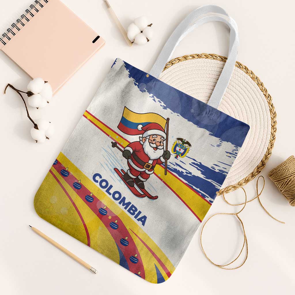 Colombia Christmas Tote Bag with Santa Skiing Colombian Flag and Holiday Ornament - Wonder Print Shop