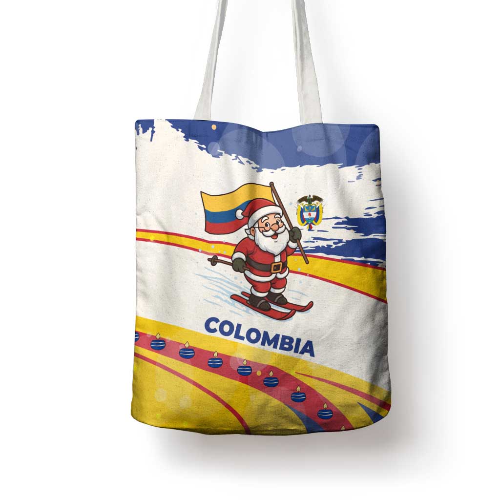Colombia Christmas Tote Bag with Santa Skiing Colombian Flag and Holiday Ornament - Wonder Print Shop