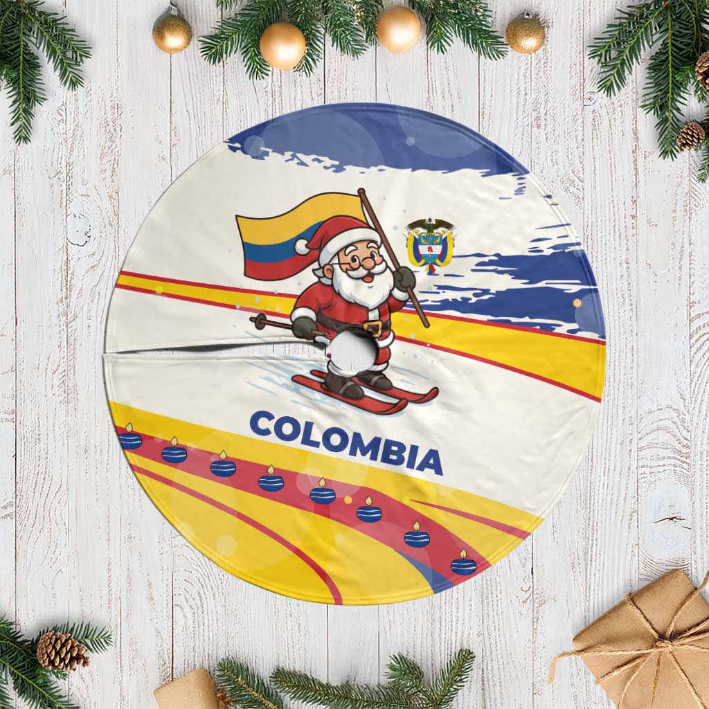Colombia Christmas Tree Skirt with Santa Skiing Colombian Flag and Holiday Ornament - Wonder Print Shop
