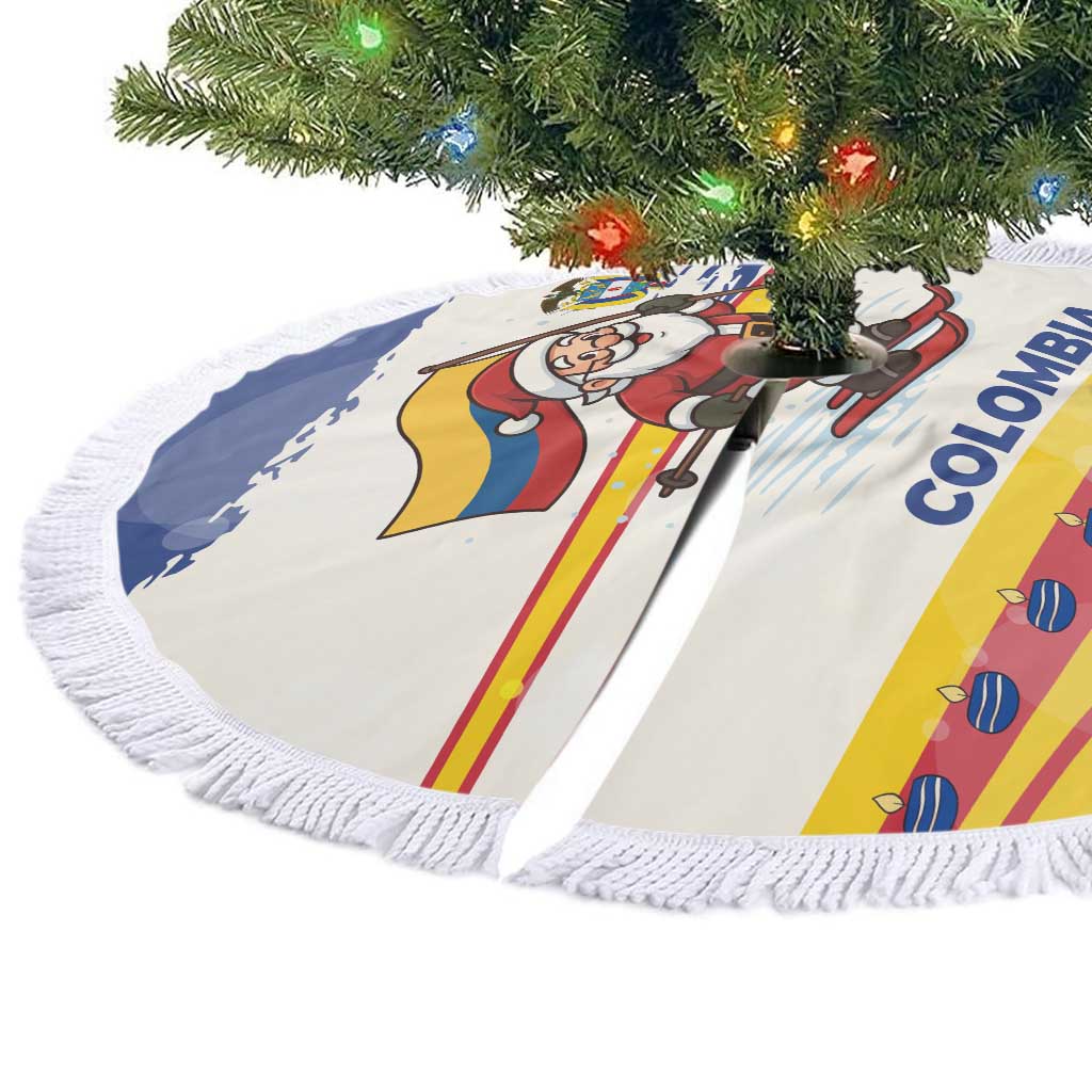 Colombia Christmas Tree Skirt with Santa Skiing Colombian Flag and Holiday Ornament - Wonder Print Shop