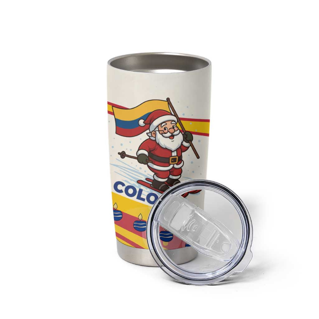 Colombia Christmas Tumbler Cup with Santa Skiing Colombian Flag and Holiday Ornament - Wonder Print Shop