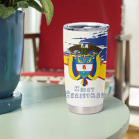 Colombia Christmas Tumbler Cup with Santa Skiing Colombian Flag and Holiday Ornament - Wonder Print Shop