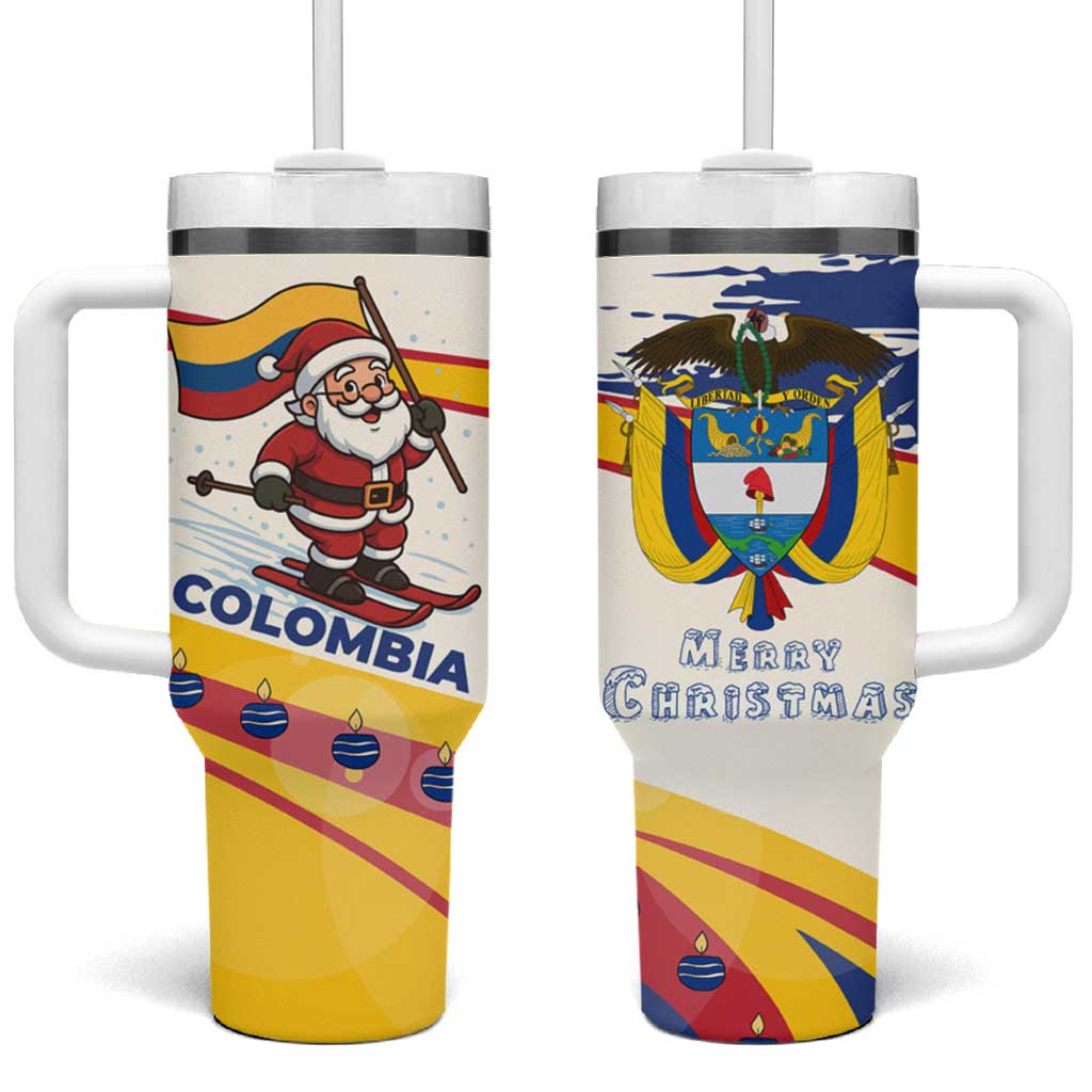 Colombia Christmas Tumbler With Handle with Santa Skiing Colombian Flag and Holiday Ornament - Wonder Print Shop