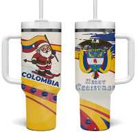 Colombia Christmas Tumbler With Handle with Santa Skiing Colombian Flag and Holiday Ornament - Wonder Print Shop