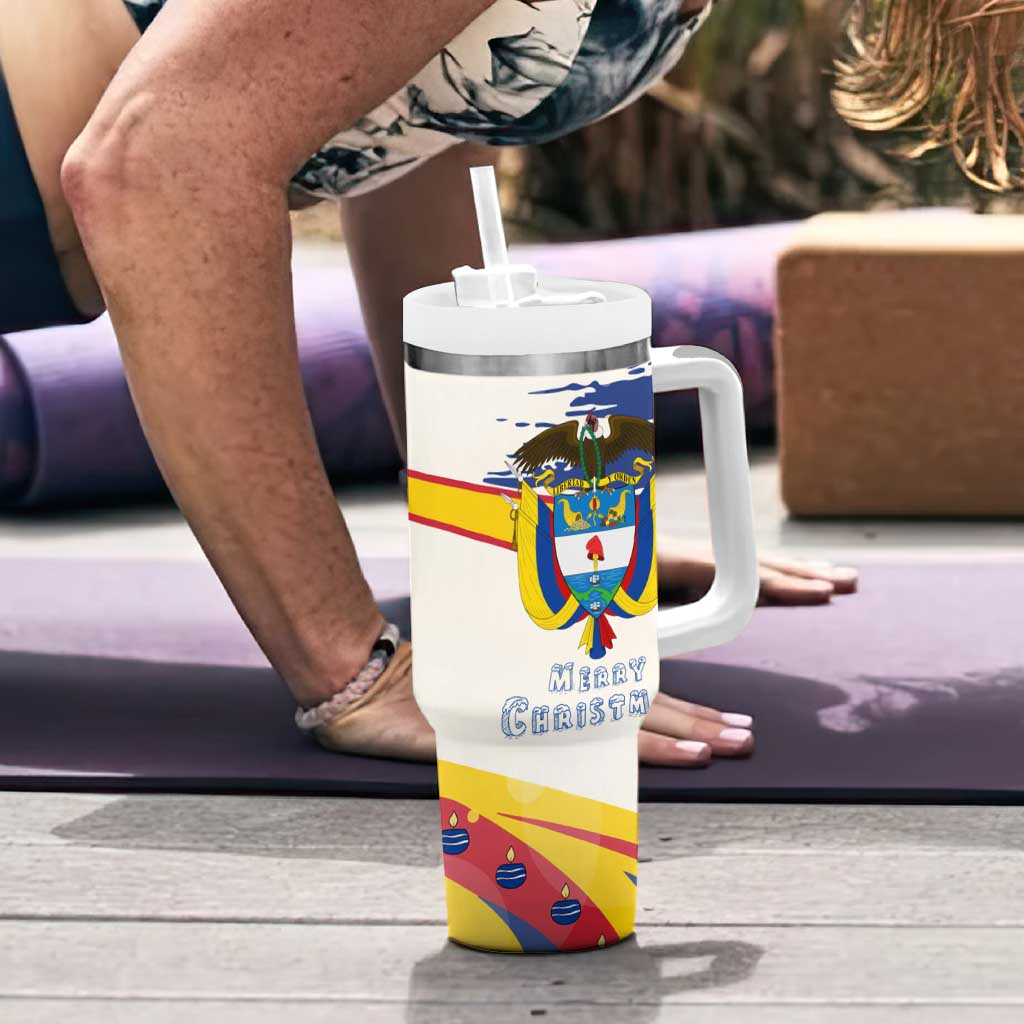 Colombia Christmas Tumbler With Handle with Santa Skiing Colombian Flag and Holiday Ornament - Wonder Print Shop