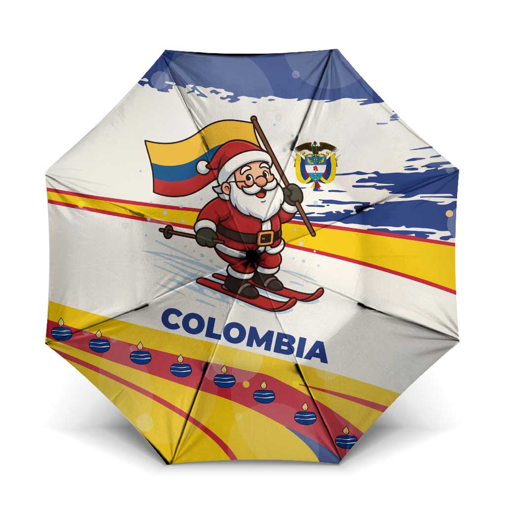 Colombia Christmas Umbrella with Santa Skiing Colombian Flag and Holiday Ornament - Wonder Print Shop