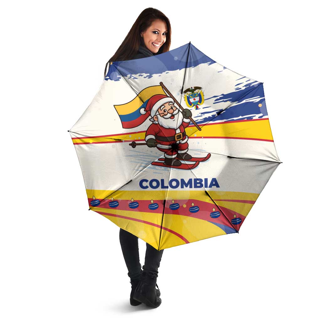 Colombia Christmas Umbrella with Santa Skiing Colombian Flag and Holiday Ornament - Wonder Print Shop