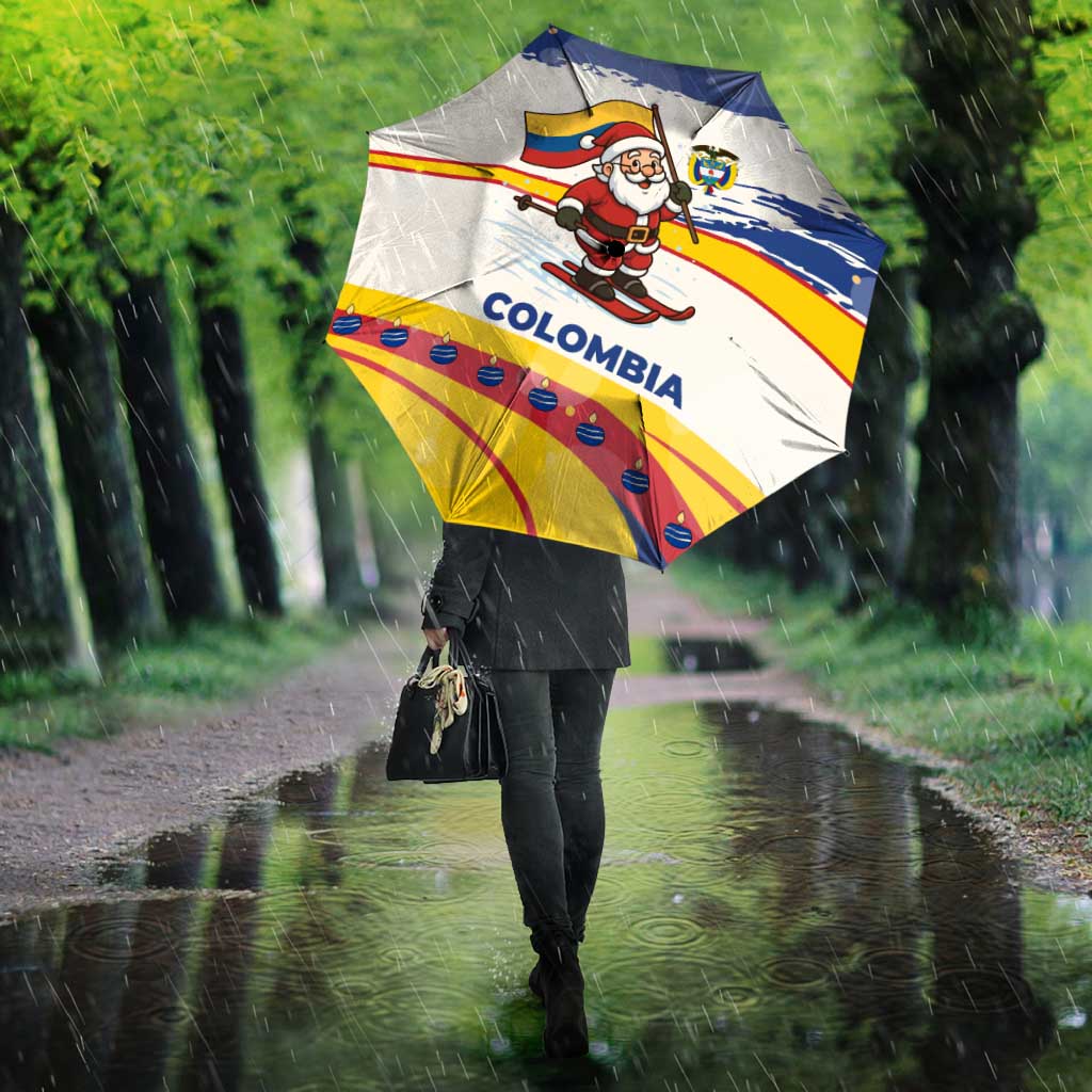 Colombia Christmas Umbrella with Santa Skiing Colombian Flag and Holiday Ornament - Wonder Print Shop