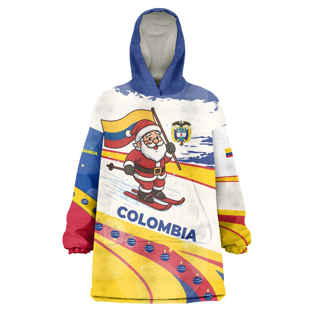 Colombia Christmas Wearable Blanket Hoodie with Santa Skiing Colombian Flag and Holiday Ornament - Wonder Print Shop
