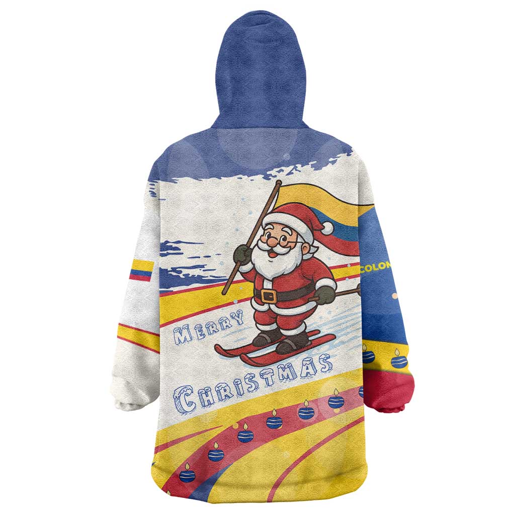 Colombia Christmas Wearable Blanket Hoodie with Santa Skiing Colombian Flag and Holiday Ornament - Wonder Print Shop
