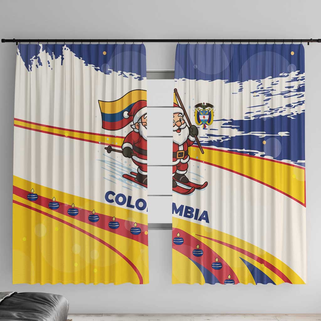 Colombia Christmas Window Curtain with Santa Skiing Colombian Flag and Holiday Ornament - Wonder Print Shop