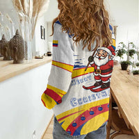 Colombia Christmas Women Casual Shirt with Santa Skiing Colombian Flag and Holiday Ornament - Wonder Print Shop