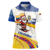 Colombia Christmas Women Polo Shirt with Santa Skiing Colombian Flag and Holiday Ornament - Wonder Print Shop