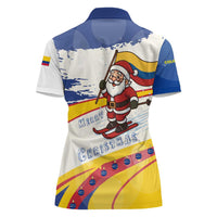 Colombia Christmas Women Polo Shirt with Santa Skiing Colombian Flag and Holiday Ornament - Wonder Print Shop
