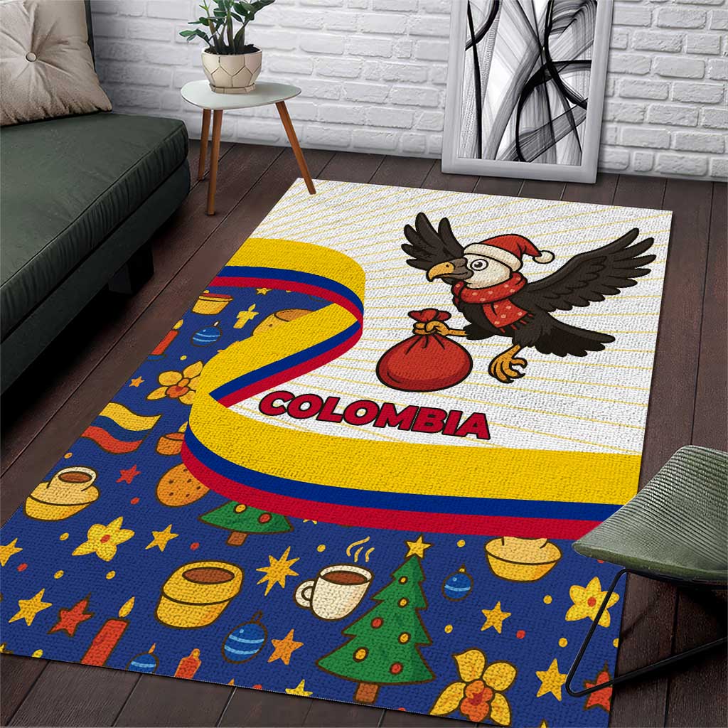 Colombia Christmas Area Rug with Santa Condor Gift Bag and Holiday Food Pattern - Wonder Print Shop