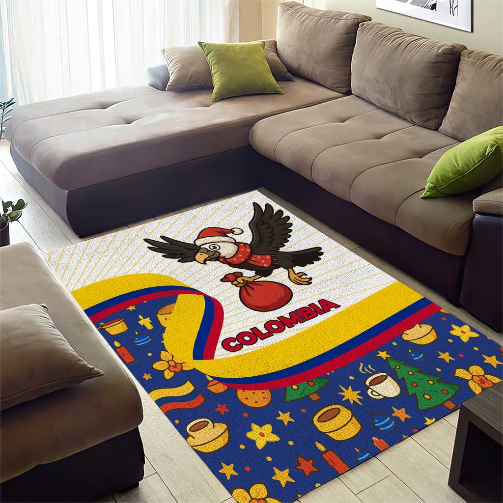 Colombia Christmas Area Rug with Santa Condor Gift Bag and Holiday Food Pattern - Wonder Print Shop