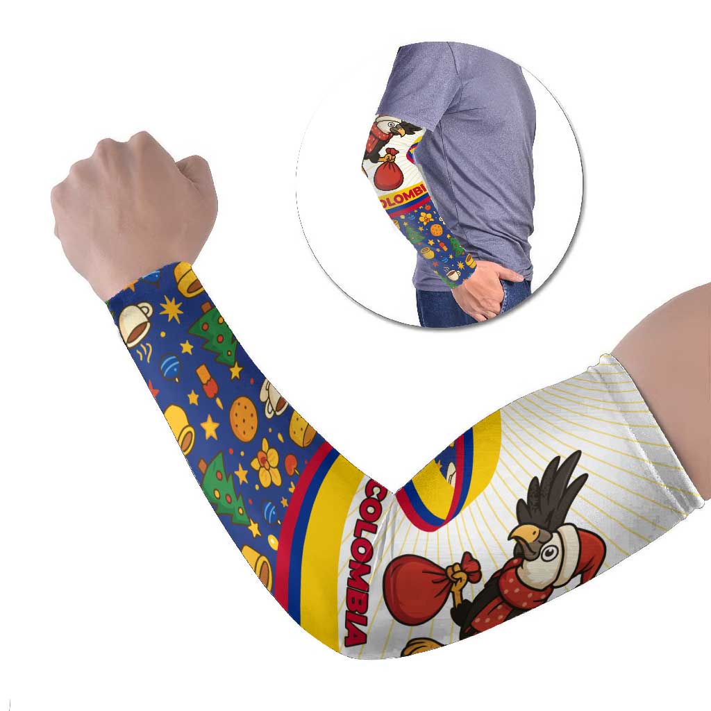 Colombia Christmas Arm Sleeves with Santa Condor Gift Bag and Holiday Food Pattern - Wonder Print Shop