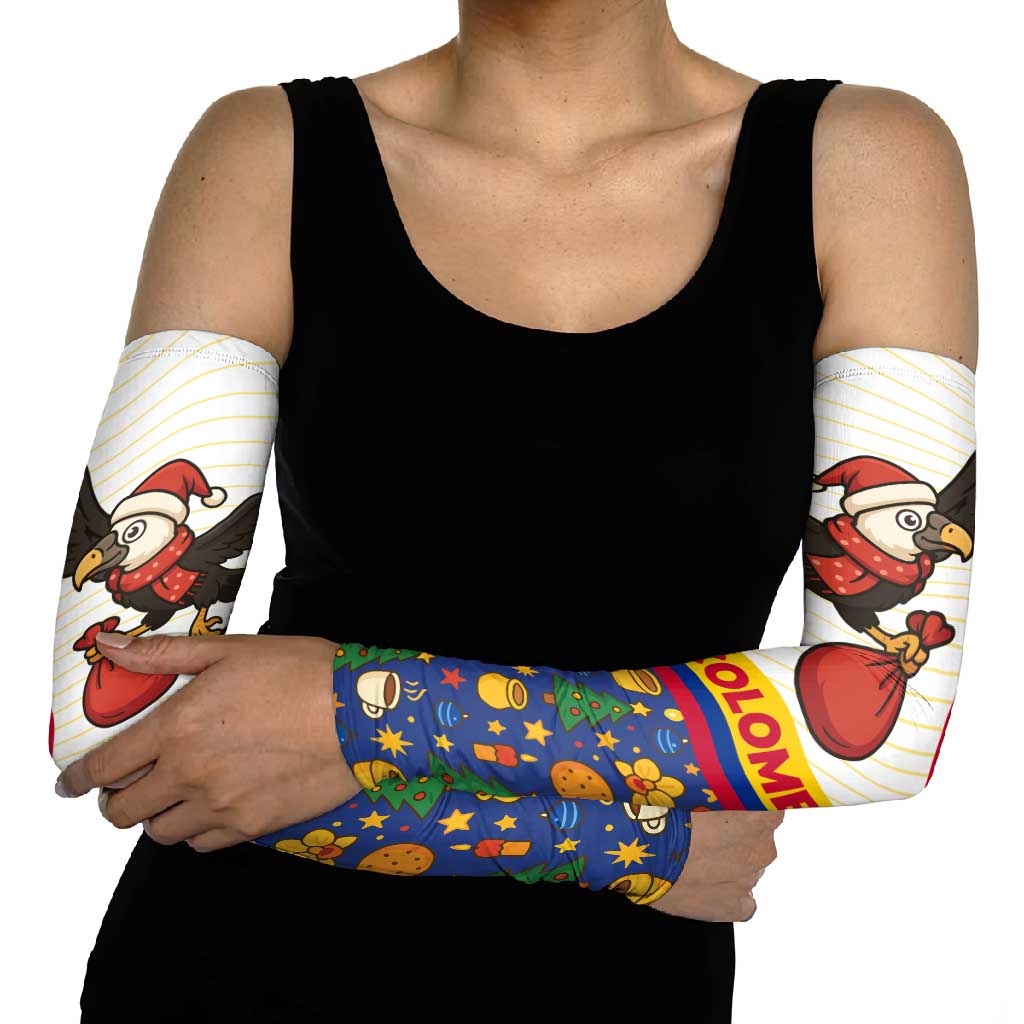 Colombia Christmas Arm Sleeves with Santa Condor Gift Bag and Holiday Food Pattern - Wonder Print Shop