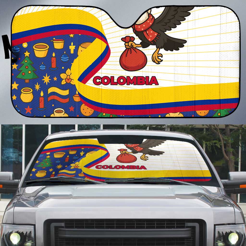 Colombia Christmas Auto Sun Shade with Santa Condor Gift Bag and Holiday Food Pattern - Wonder Print Shop