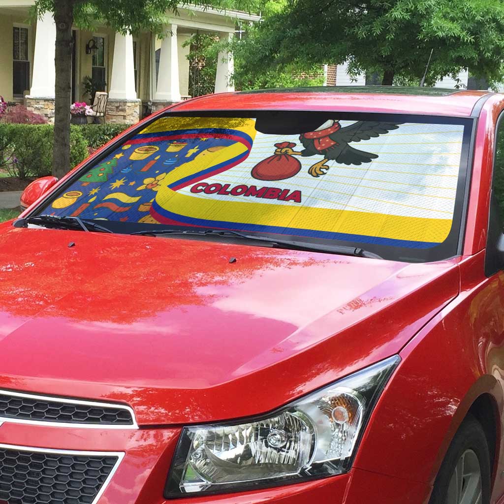 Colombia Christmas Auto Sun Shade with Santa Condor Gift Bag and Holiday Food Pattern - Wonder Print Shop