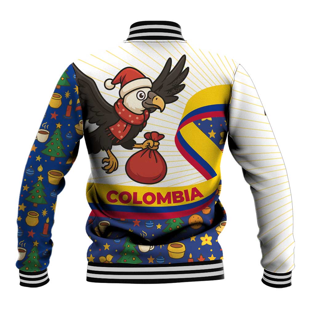 Colombia Christmas Baseball Jacket with Santa Condor Gift Bag and Holiday Food Pattern - Wonder Print Shop