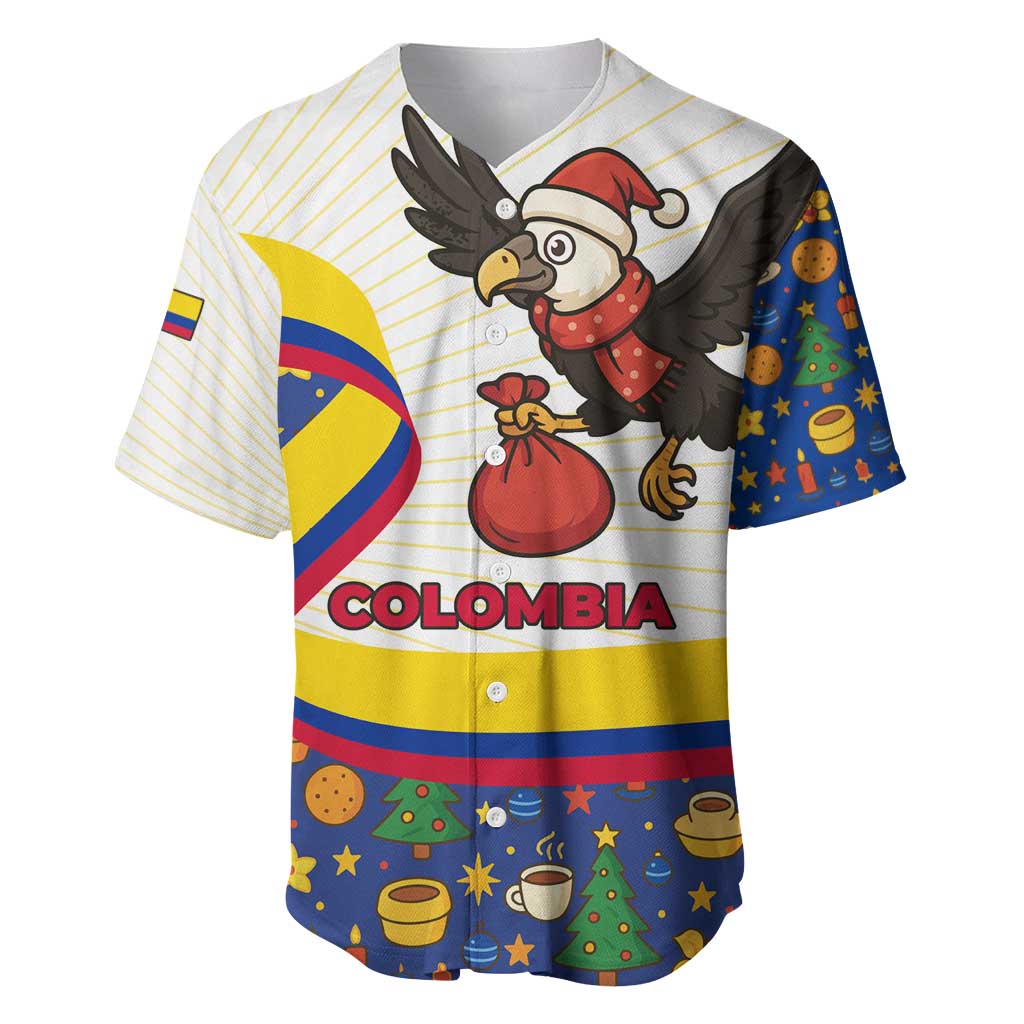 Colombia Christmas Baseball Jersey with Santa Condor Gift Bag and Holiday Food Pattern - Wonder Print Shop