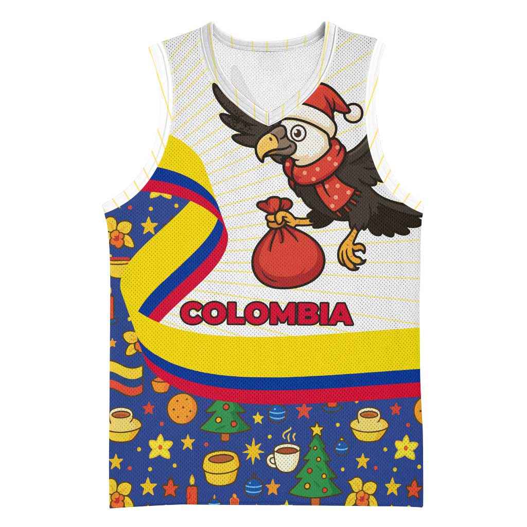 Colombia Christmas Basketball Jersey with Santa Condor Gift Bag and Holiday Food Pattern - Wonder Print Shop