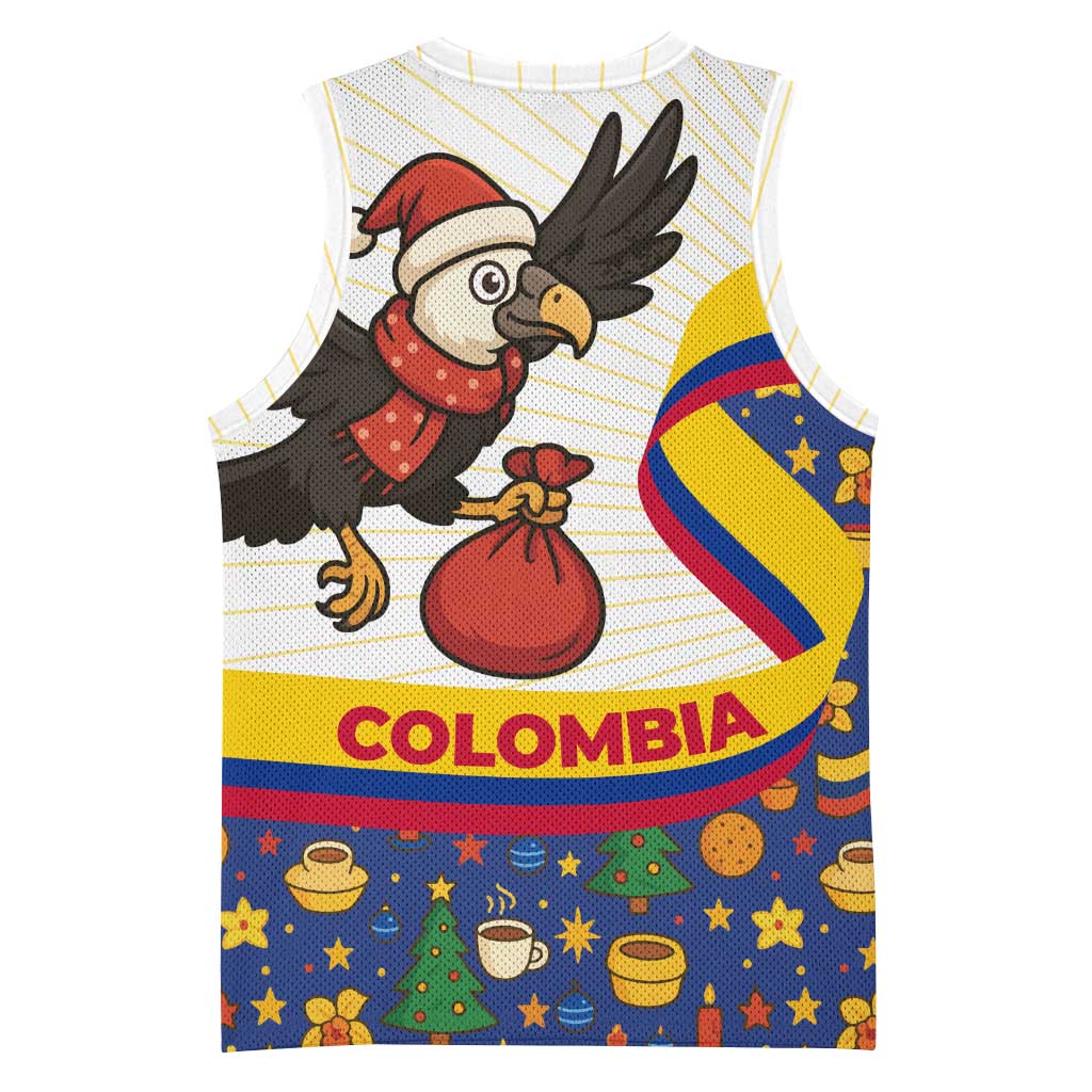 Colombia Christmas Basketball Jersey with Santa Condor Gift Bag and Holiday Food Pattern - Wonder Print Shop