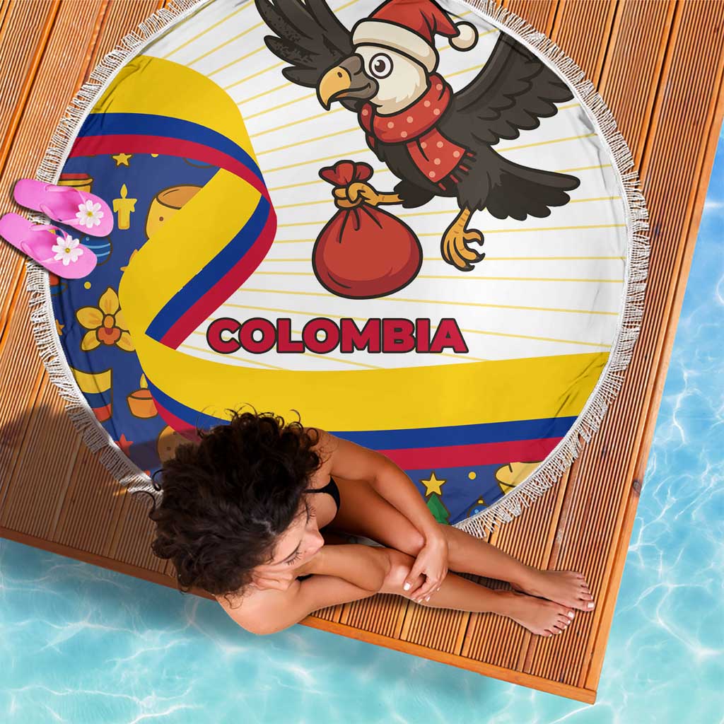 Colombia Christmas Beach Blanket with Santa Condor Gift Bag and Holiday Food Pattern - Wonder Print Shop