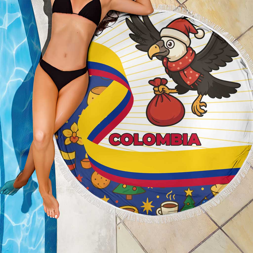 Colombia Christmas Beach Blanket with Santa Condor Gift Bag and Holiday Food Pattern - Wonder Print Shop