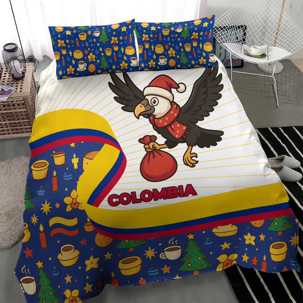 Colombia Christmas Bedding Set with Santa Condor Gift Bag and Holiday Food Pattern - Wonder Print Shop