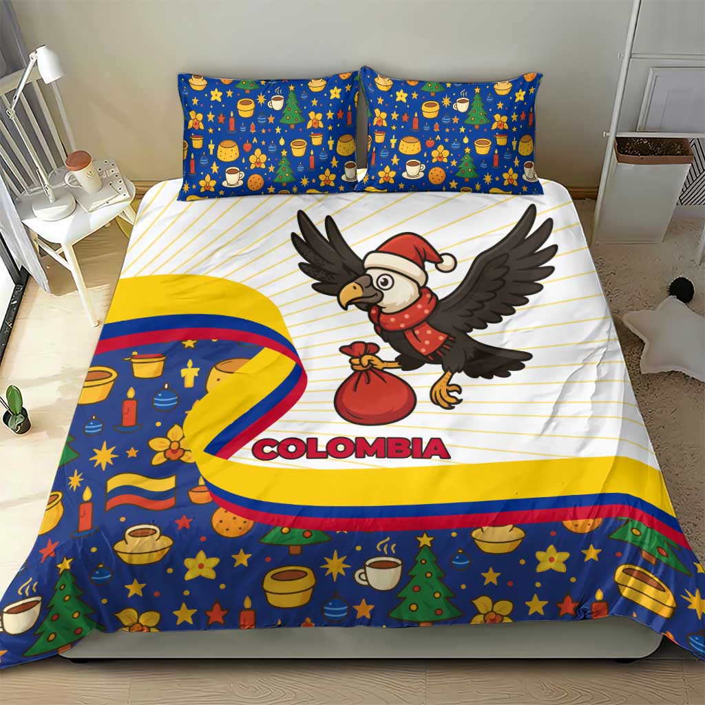 Colombia Christmas Bedding Set with Santa Condor Gift Bag and Holiday Food Pattern - Wonder Print Shop