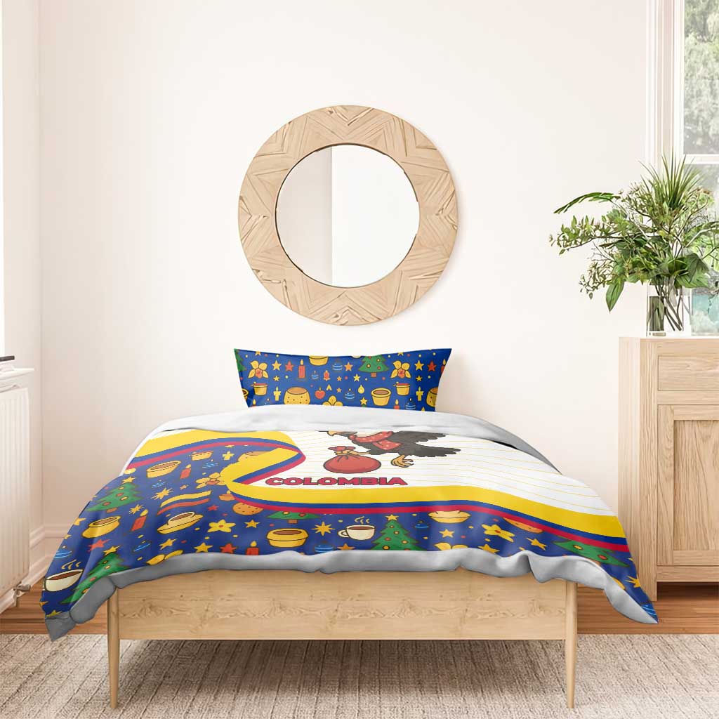 Colombia Christmas Bedding Set with Santa Condor Gift Bag and Holiday Food Pattern - Wonder Print Shop