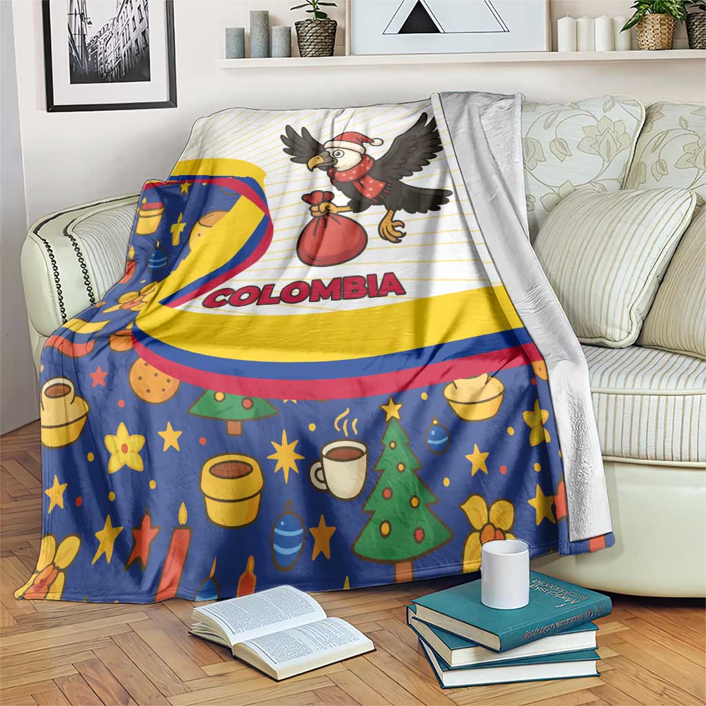 Colombia Christmas Blanket with Santa Condor Gift Bag and Holiday Food Pattern - Wonder Print Shop