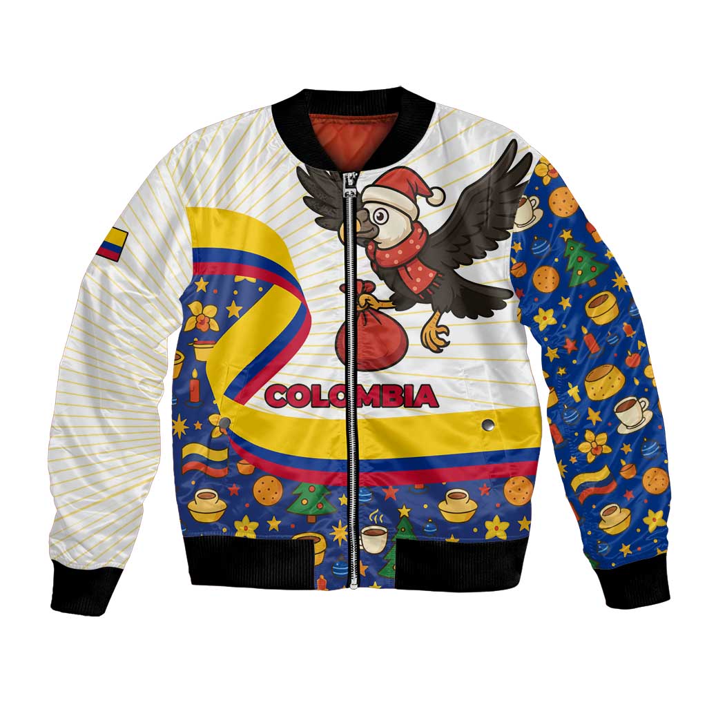 Colombia Christmas Bomber Jacket with Santa Condor Gift Bag and Holiday Food Pattern - Wonder Print Shop