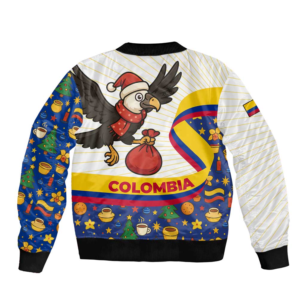 Colombia Christmas Bomber Jacket with Santa Condor Gift Bag and Holiday Food Pattern - Wonder Print Shop