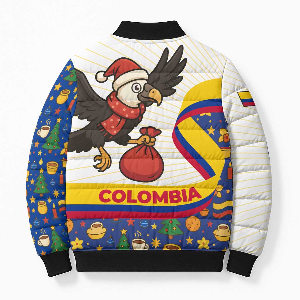 Colombia Christmas Bomber Puffer Jacket with Santa Condor Gift Bag and Holiday Food Pattern - Wonder Print Shop