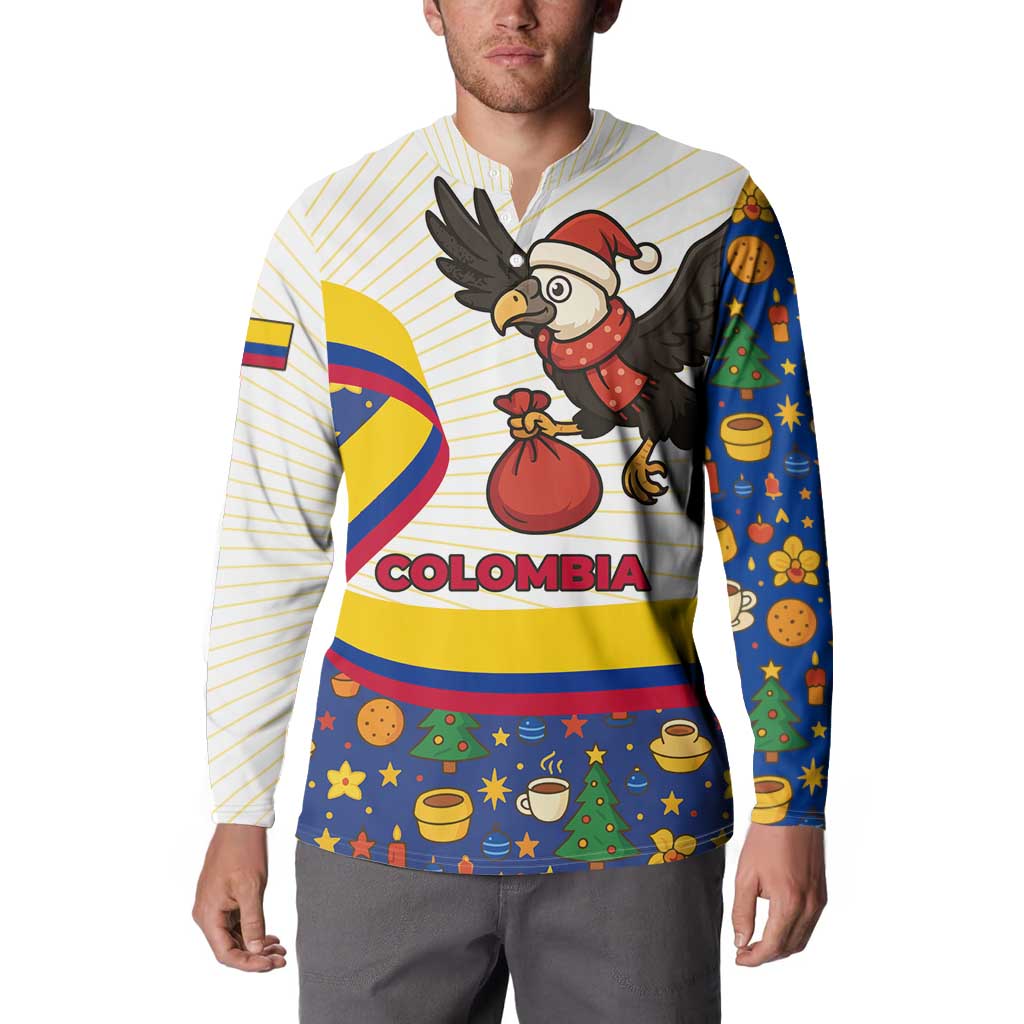 Colombia Christmas Button Sweatshirt with Santa Condor Gift Bag and Holiday Food Pattern - Wonder Print Shop