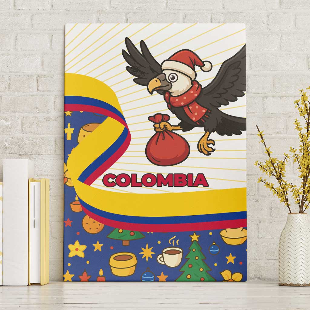 Colombia Christmas Canvas Wall Art with Santa Condor Gift Bag and Holiday Food Pattern - Wonder Print Shop