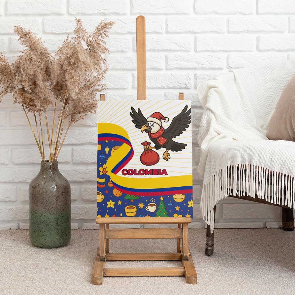 Colombia Christmas Canvas Wall Art with Santa Condor Gift Bag and Holiday Food Pattern - Wonder Print Shop