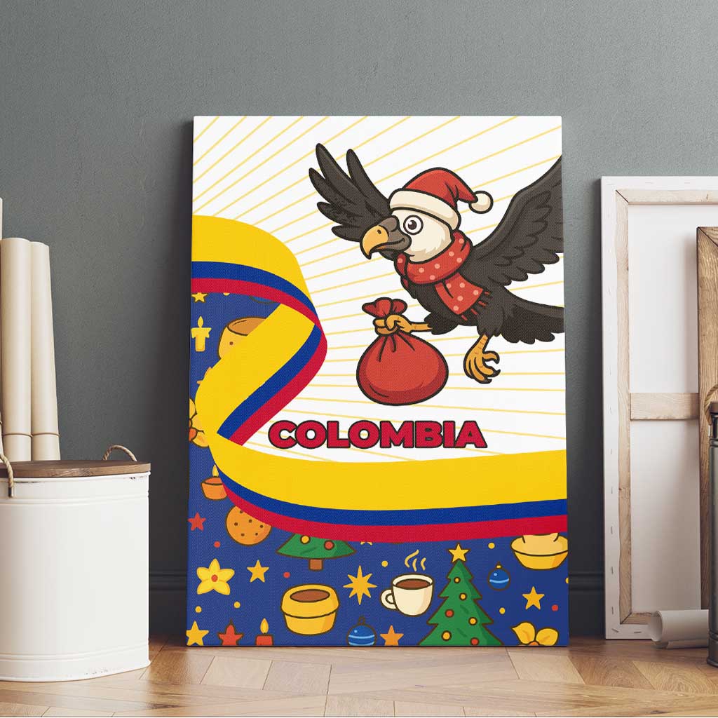 Colombia Christmas Canvas Wall Art with Santa Condor Gift Bag and Holiday Food Pattern - Wonder Print Shop