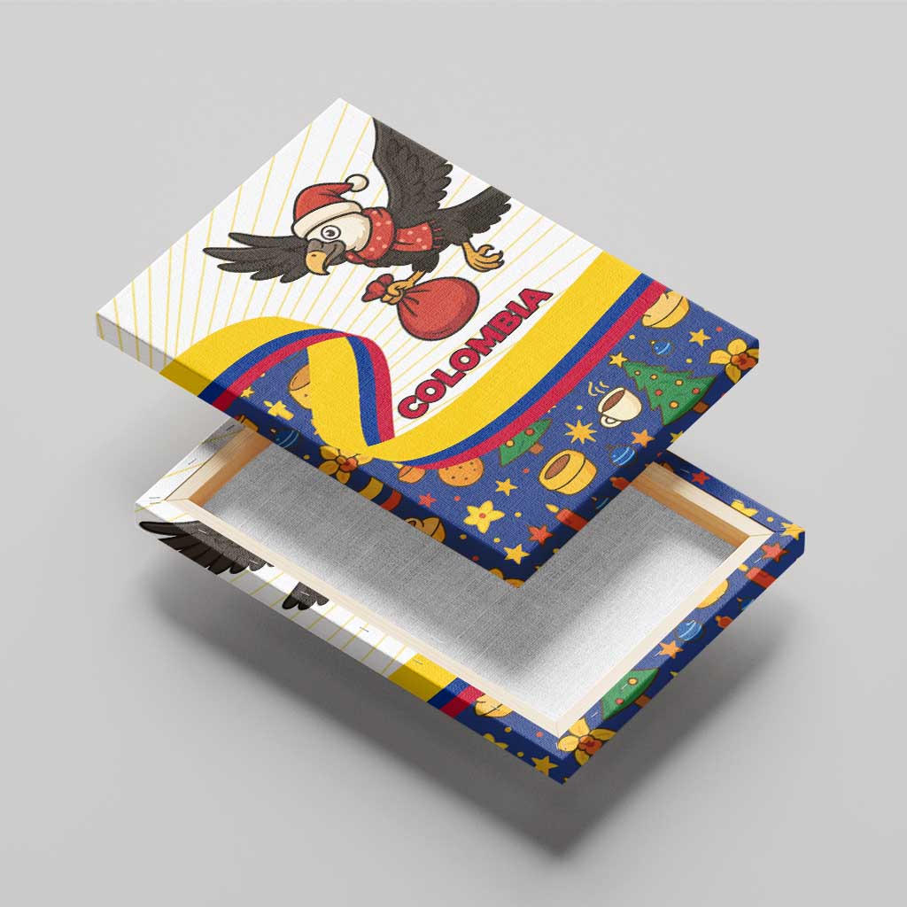 Colombia Christmas Canvas Wall Art with Santa Condor Gift Bag and Holiday Food Pattern - Wonder Print Shop