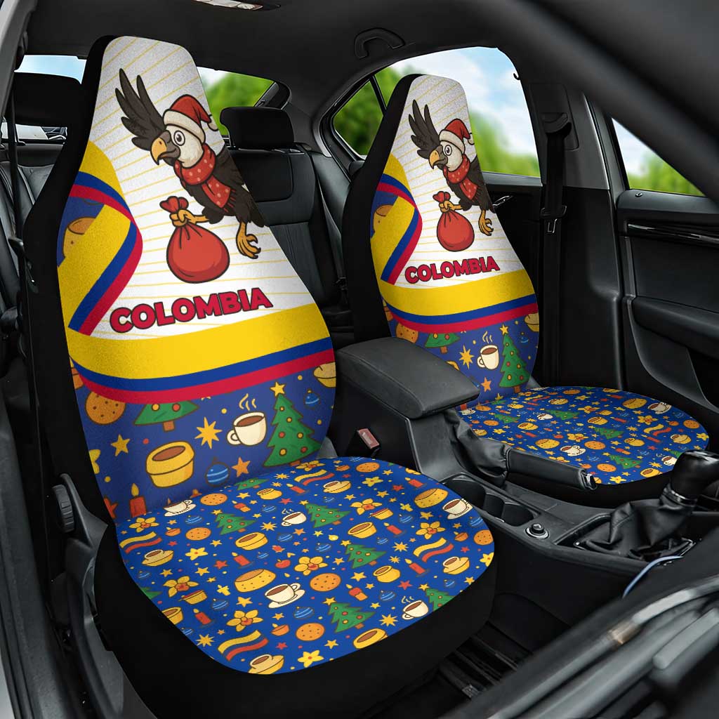 Colombia Christmas Car Seat Cover with Santa Condor Gift Bag and Holiday Food Pattern - Wonder Print Shop