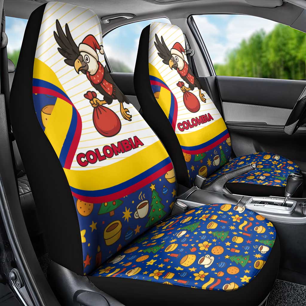 Colombia Christmas Car Seat Cover with Santa Condor Gift Bag and Holiday Food Pattern - Wonder Print Shop